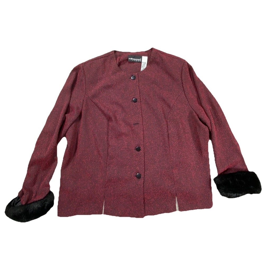 Sag Harbor Dress Jacket Womens 24W Red Textured Faux Fur Cuffed Button Front